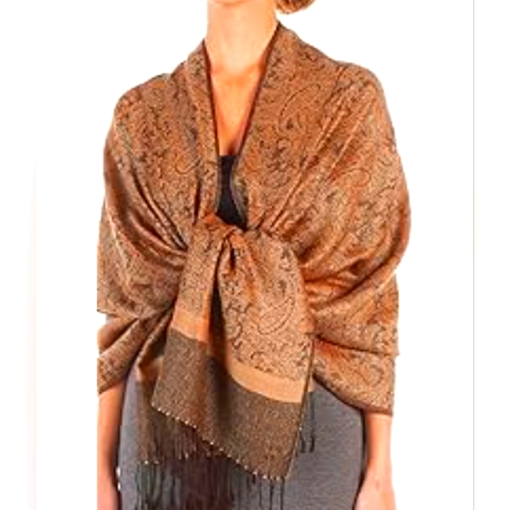 Pashmina shawl, 30% silk, 70% pashmina, brown paisley